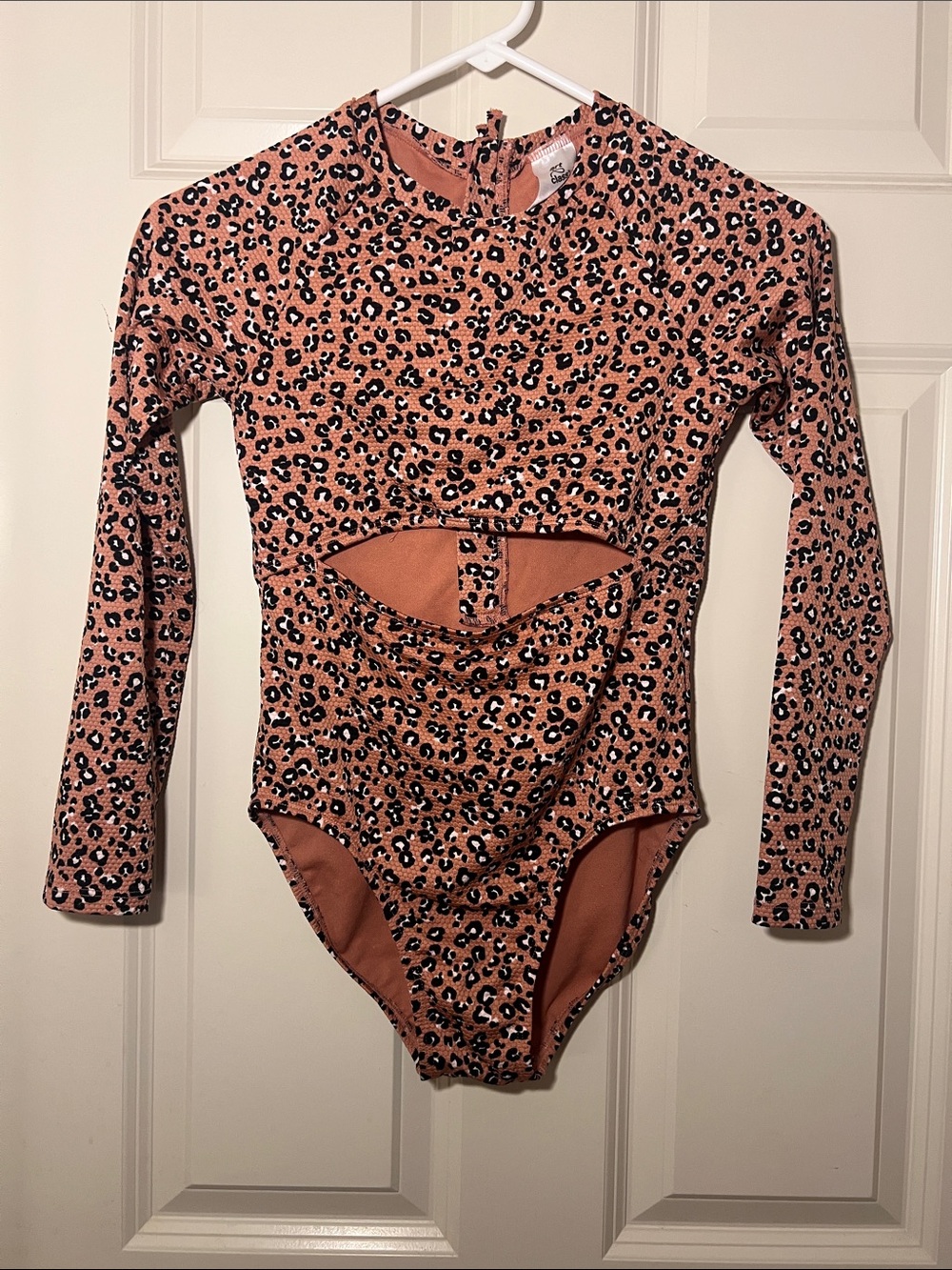 art class Pink Leopard Print Long-Sleeve Cutout One-Piece Bodysuit